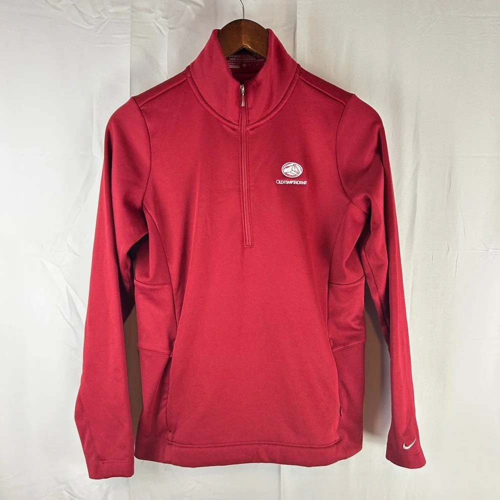 Nike Golf Pullover‎ Womens M Red Therma-FIT Quarter Zip Old Hawthorne 483707-651